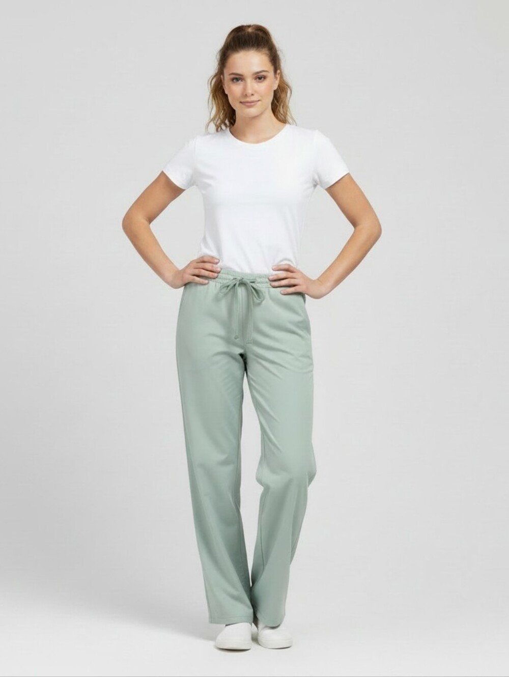 Uniform Advantage Relaxed Drawstring Wide-Leg Unisex Pants in Mint Green, EUC XL